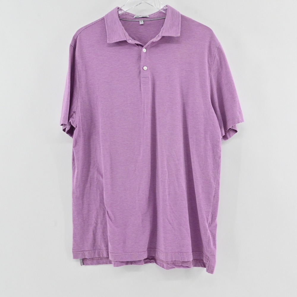 Peter Millar Stripe Polo Mens Size XL Purple Pima Cotton Silk Golf Shirt Luxury